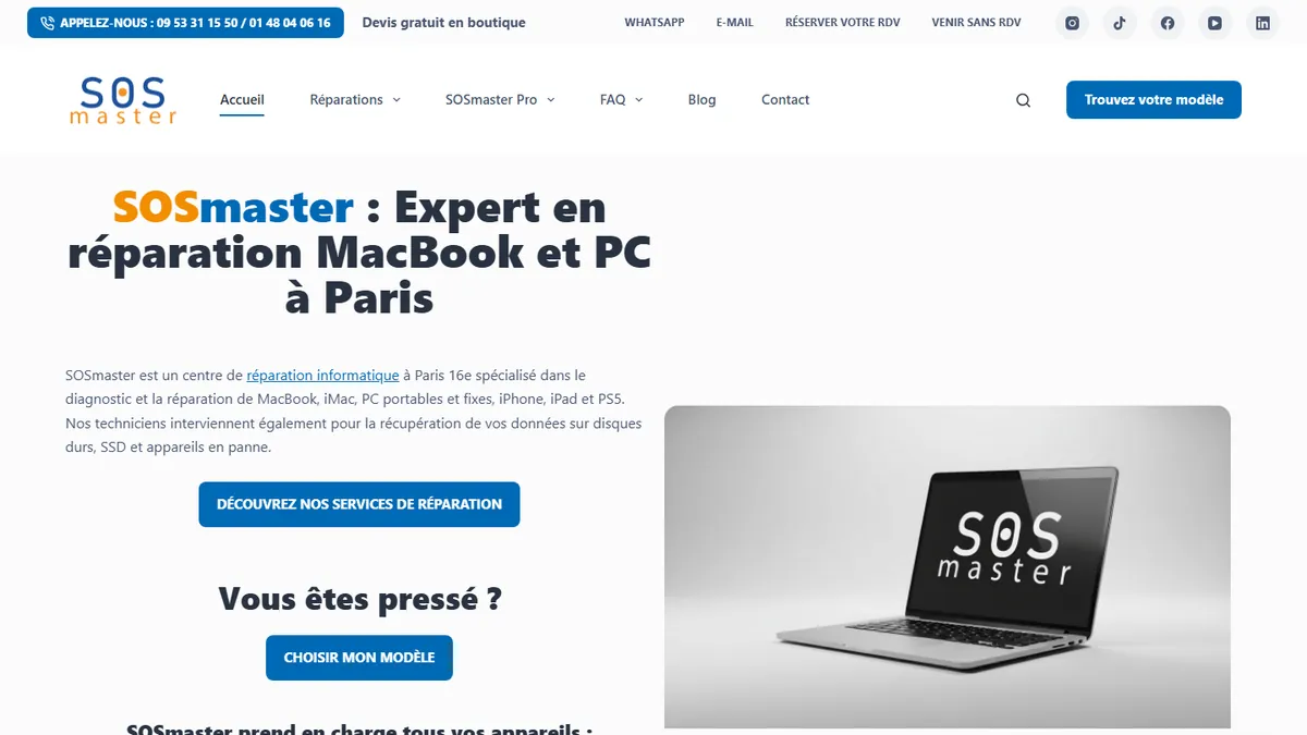Page d’accueil du site sosmaster.com